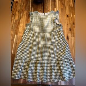Cottagecore Green Gingham Tiered Dress